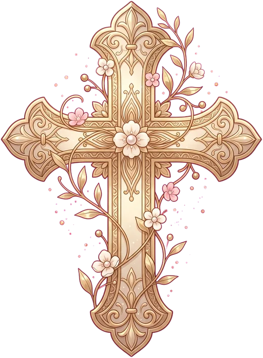Gold cross with flowers