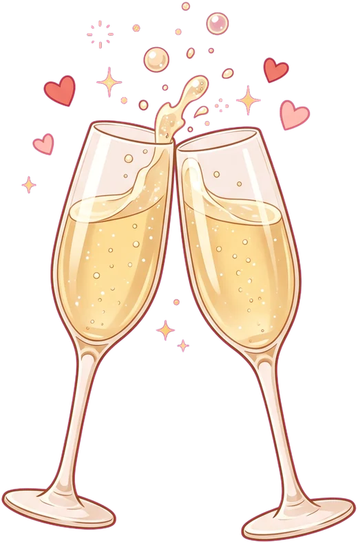 Two champagne glasses clinking