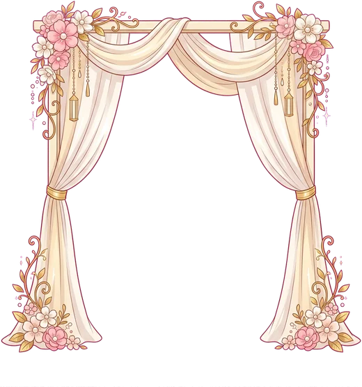 Wedding arch with white drapes and flowers